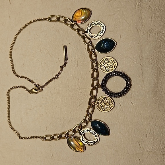 KENNETH COLE Vintage Brass, Abalones & Deep Blue stones Necklace - Picture 1 of 12